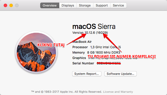 macOS numer kompilacji